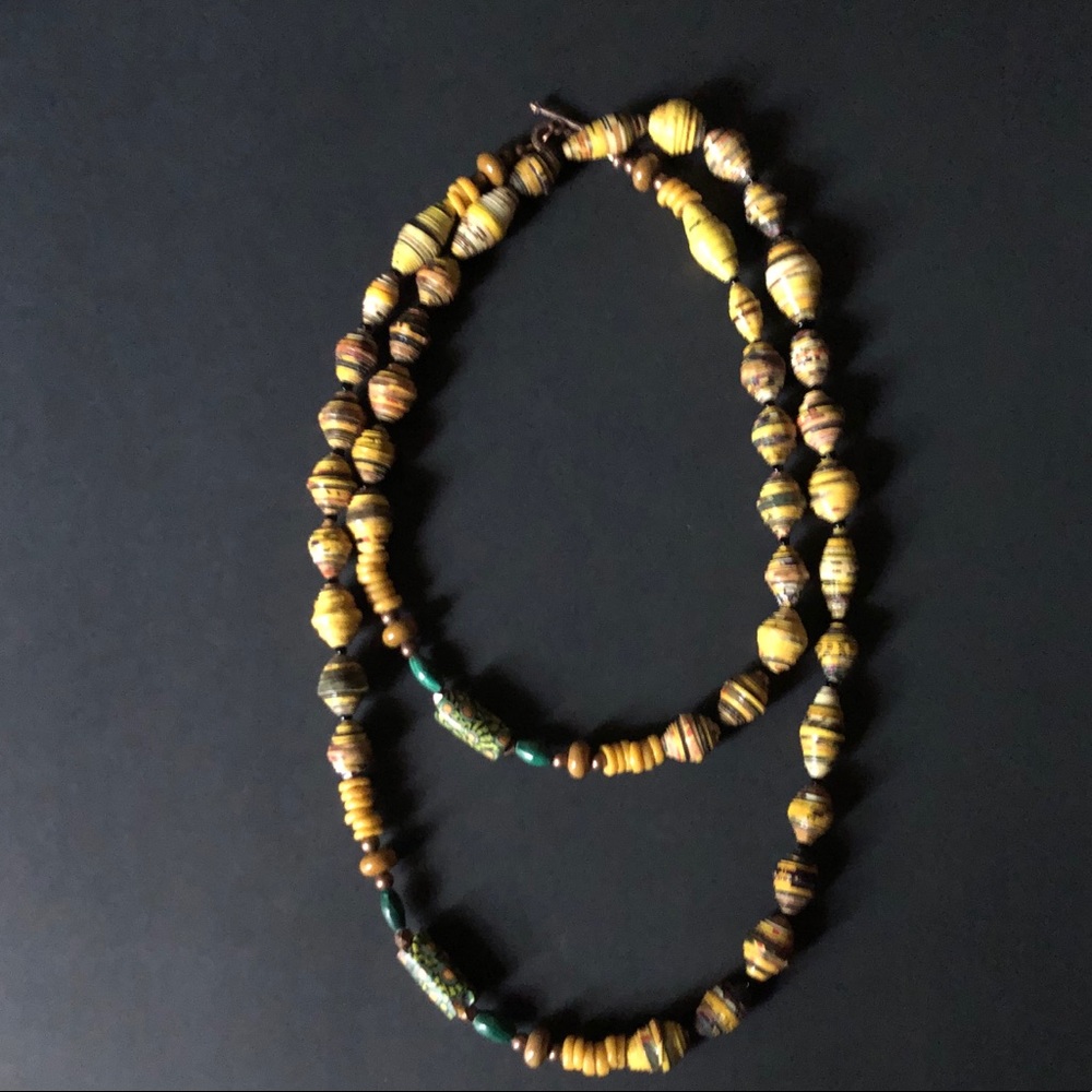 Handcrafted Canary African Trade Bead Necklace